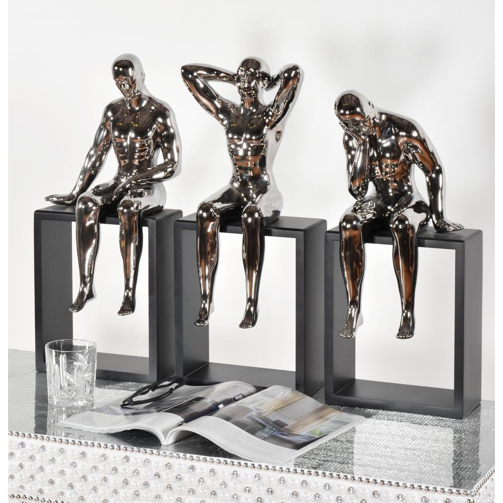 Mirrored Chrome Modern Men Set of 3 on Bases. Picture 1