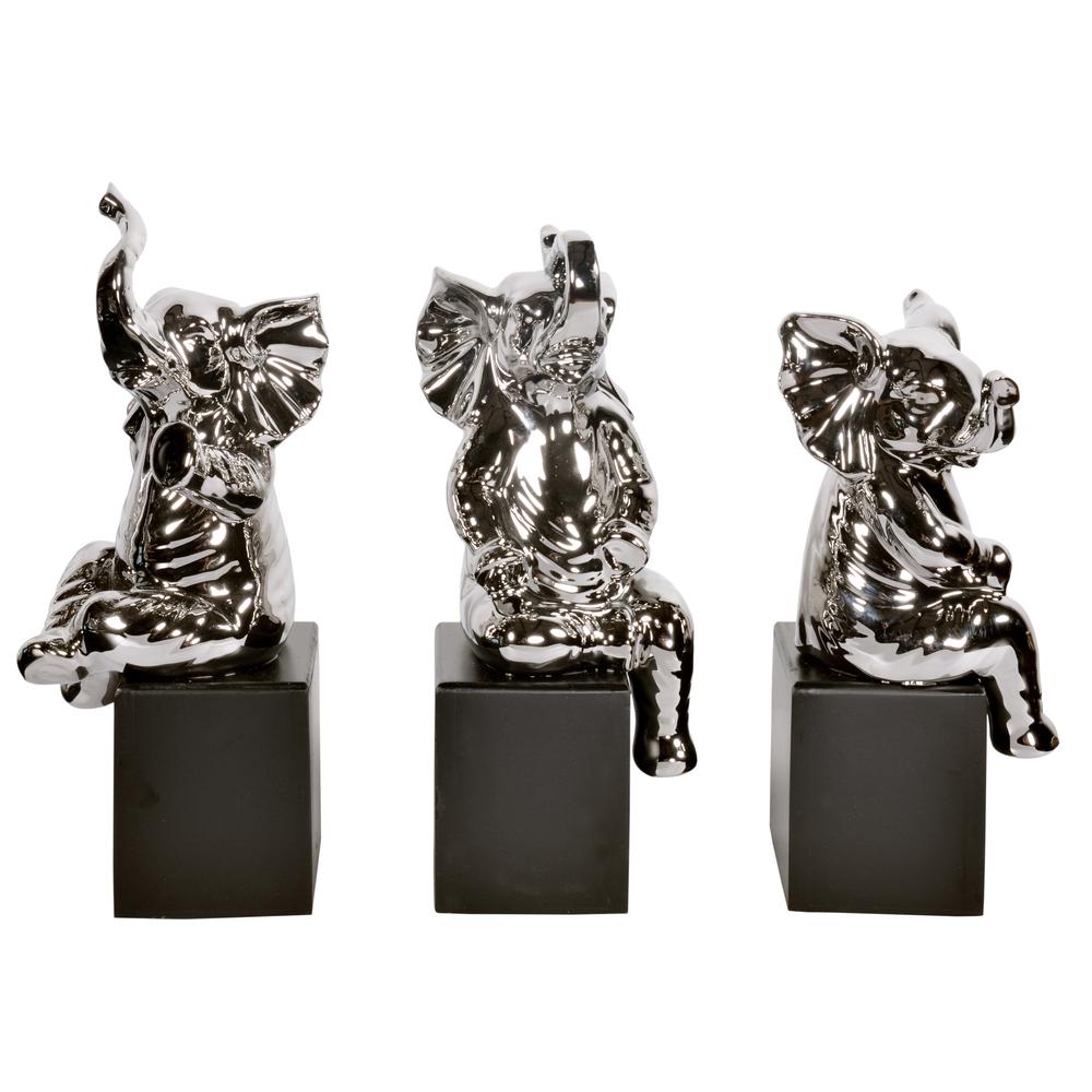 Mirrored Chrome Elephants Set of 3 on Bases. Picture 1