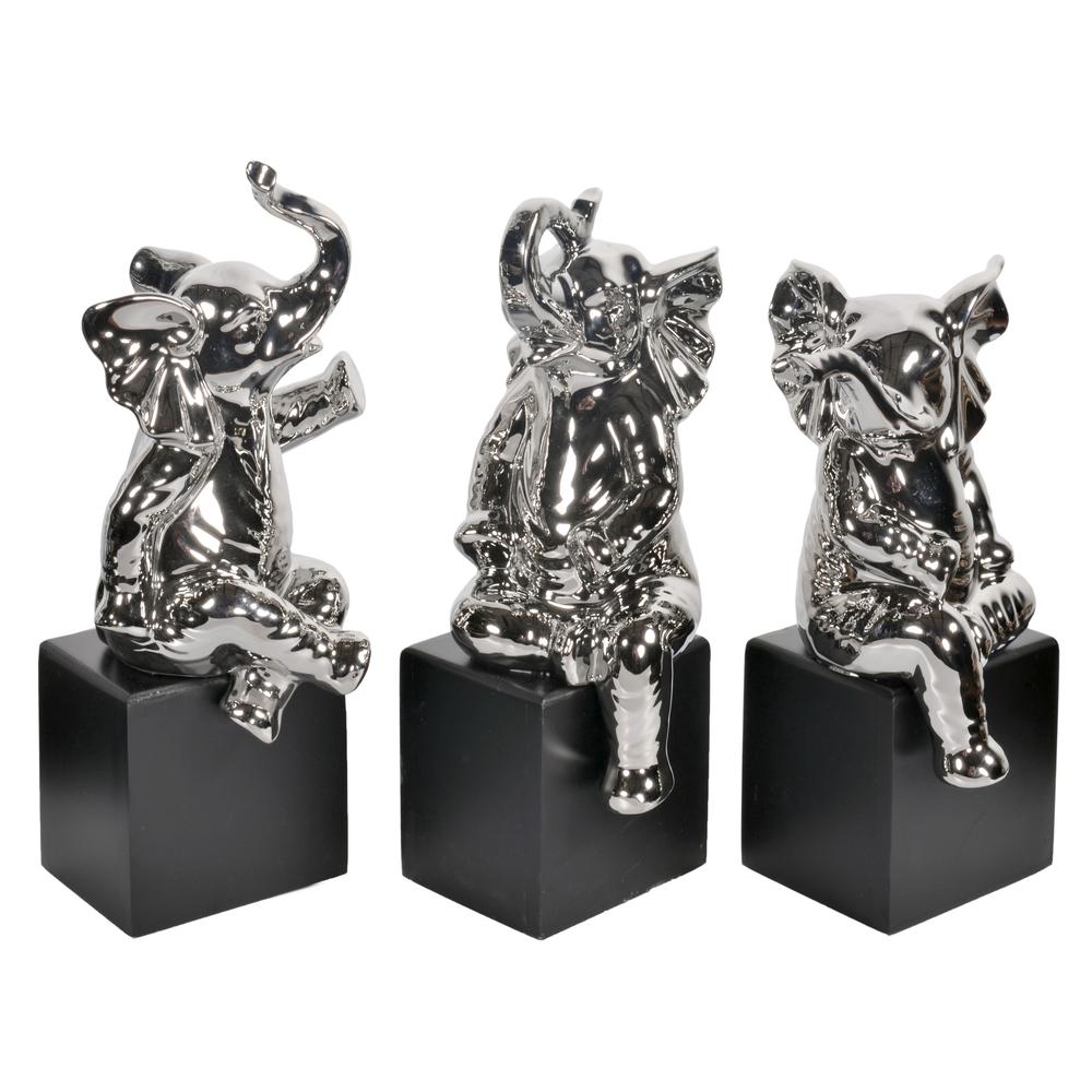 Mirrored Chrome Elephants Set of 3 on Bases. Picture 3