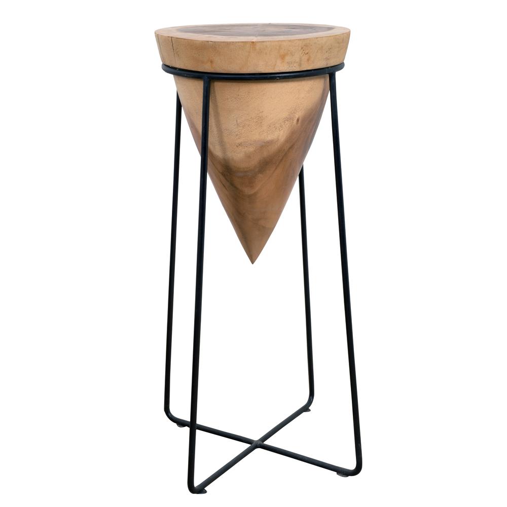 Suar Wood Cone Table With Iron Stand. Picture 2