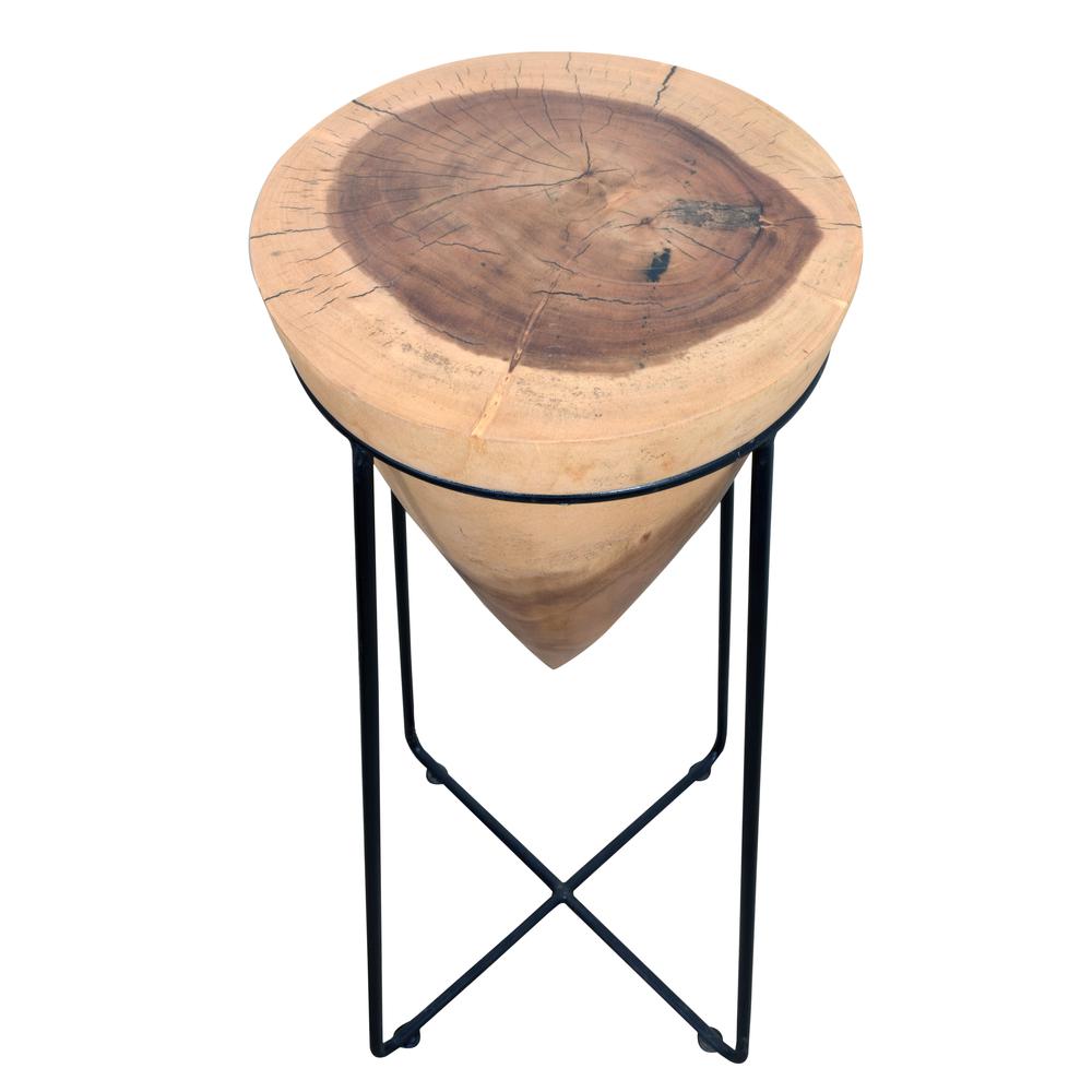 Suar Wood Cone Table With Iron Stand. Picture 3