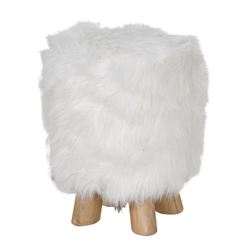 Woolly Faux Pouf Ottoman Stool With Natural Log Feet. Picture 1