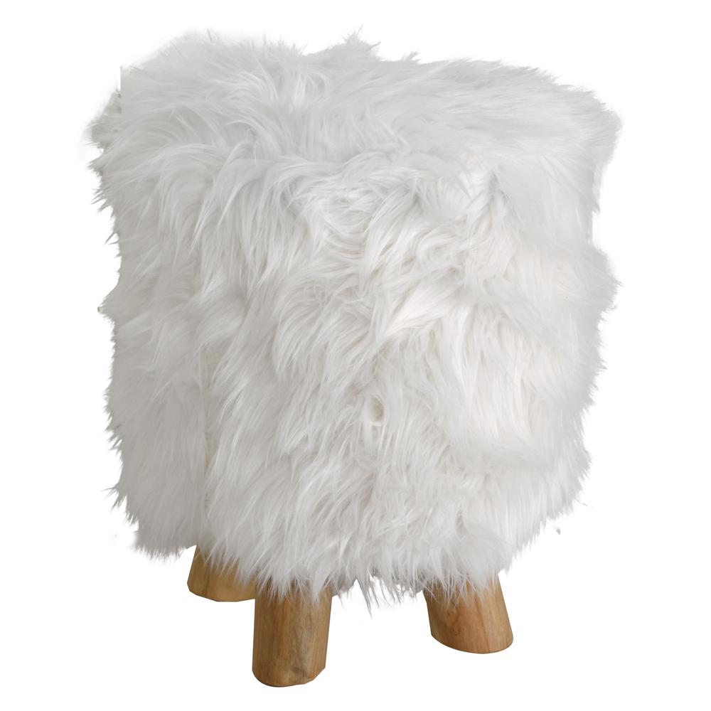 Woolly Faux Pouf Ottoman Stool With Natural Log Feet. Picture 3