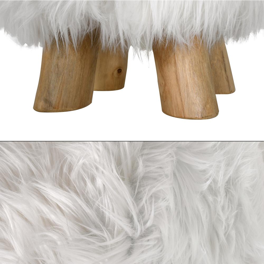Woolly Faux Pouf Ottoman Stool With Natural Log Feet. Picture 4
