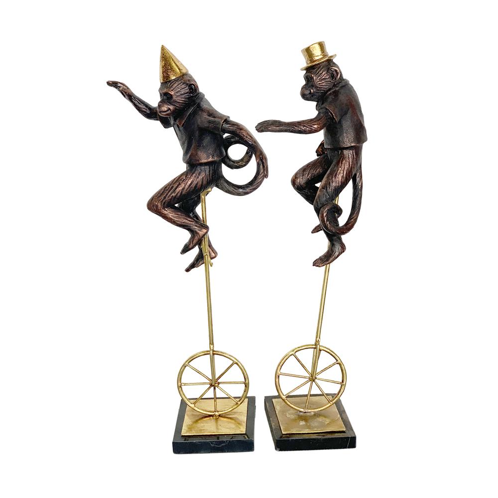 Set of 2 Whimsical unicycle Monkeys. The main picture.