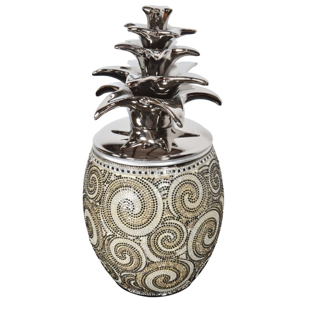 Silver Black Crystal Large Pineapple Canister. Picture 1