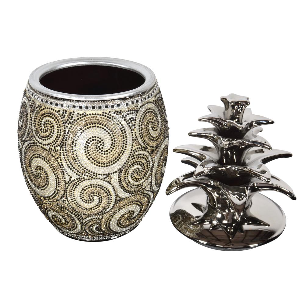 Silver Black Crystal Large Pineapple Canister. Picture 2
