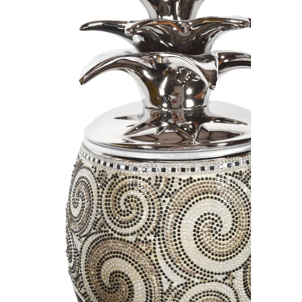 Silver Black Crystal Large Pineapple Canister. Picture 4