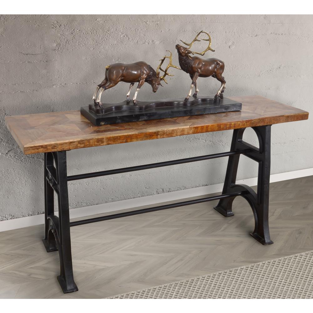 Wood and Industrial Iron Mango Parquet Console Table 60 Inch. Picture 5