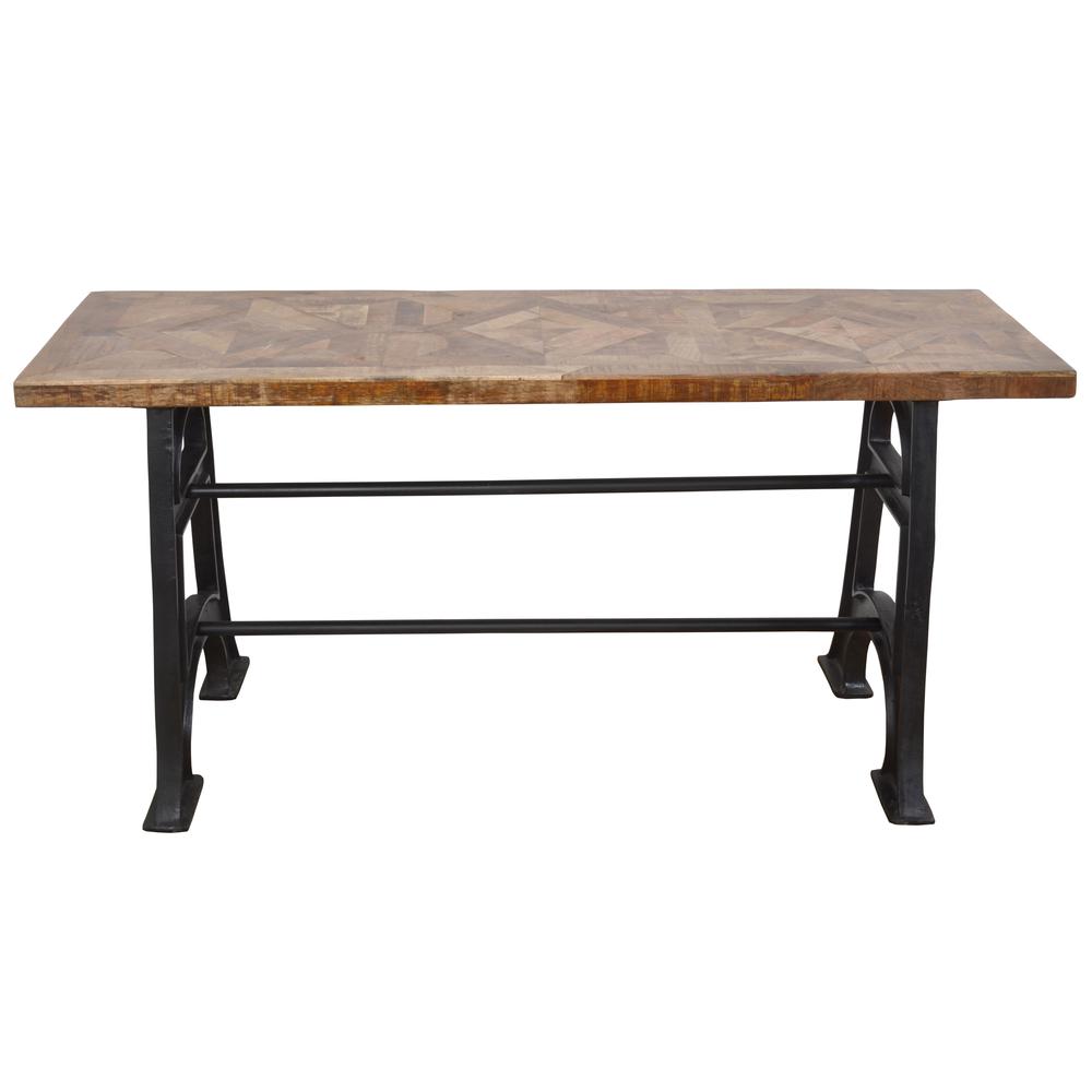 Wood and Industrial Iron Mango Parquet Console Table 60 Inch. Picture 1