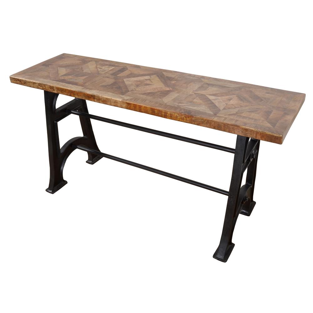 Wood and Industrial Iron Mango Parquet Console Table 60 Inch. Picture 2
