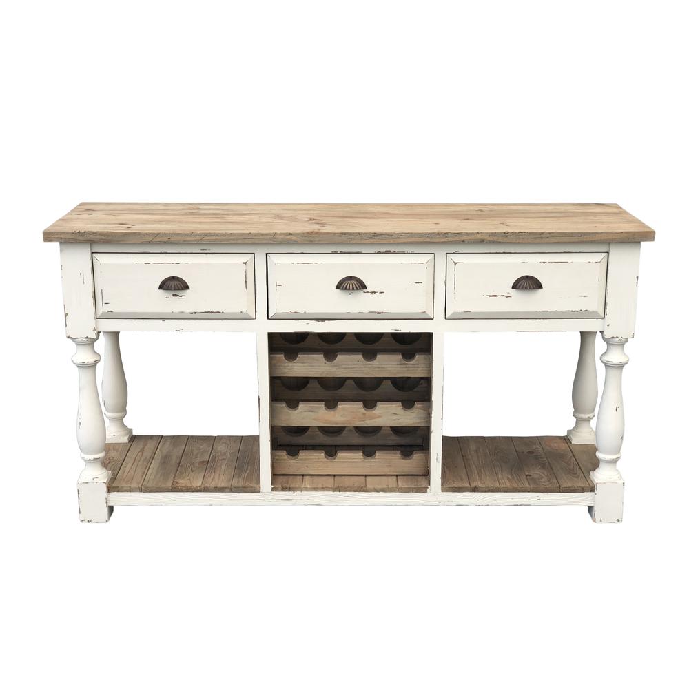 Farmhouse Console Wine Rack White Chalk Finish and Natural Top. Picture 2