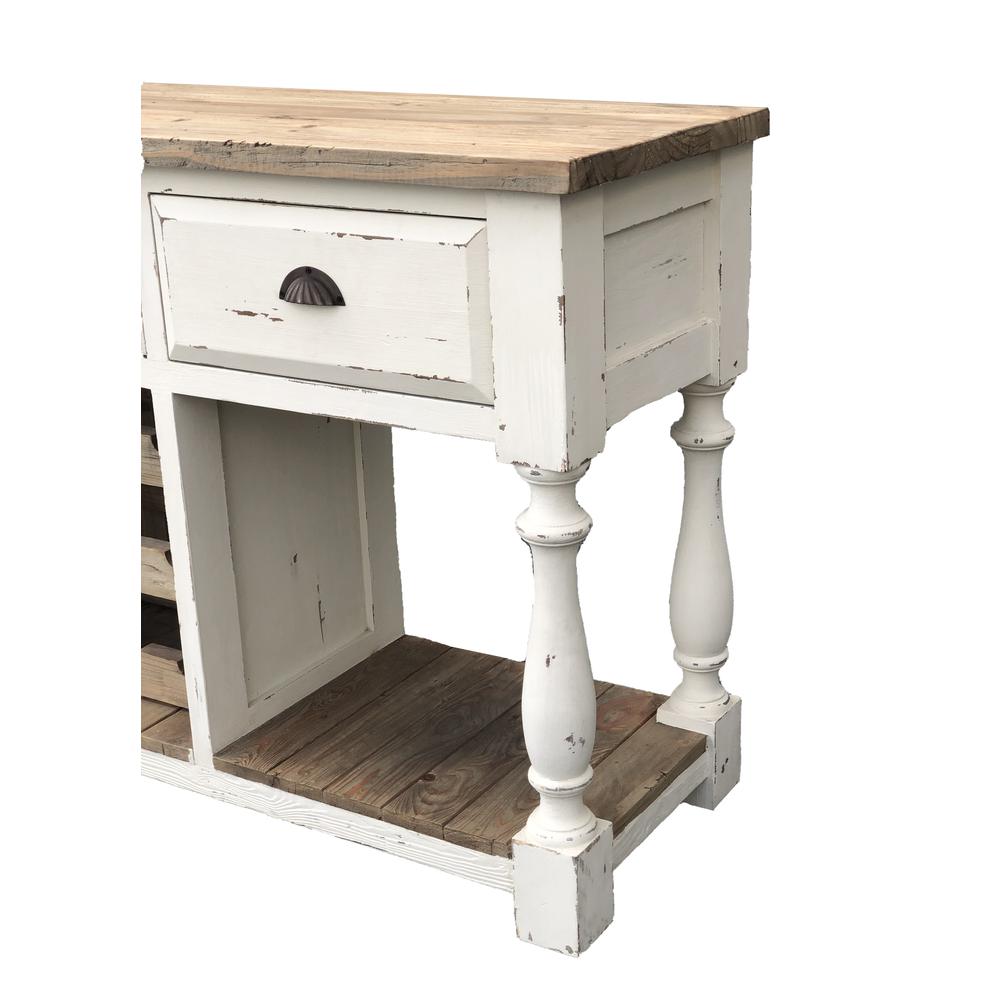 Farmhouse Console Wine Rack White Chalk Finish and Natural Top. Picture 4