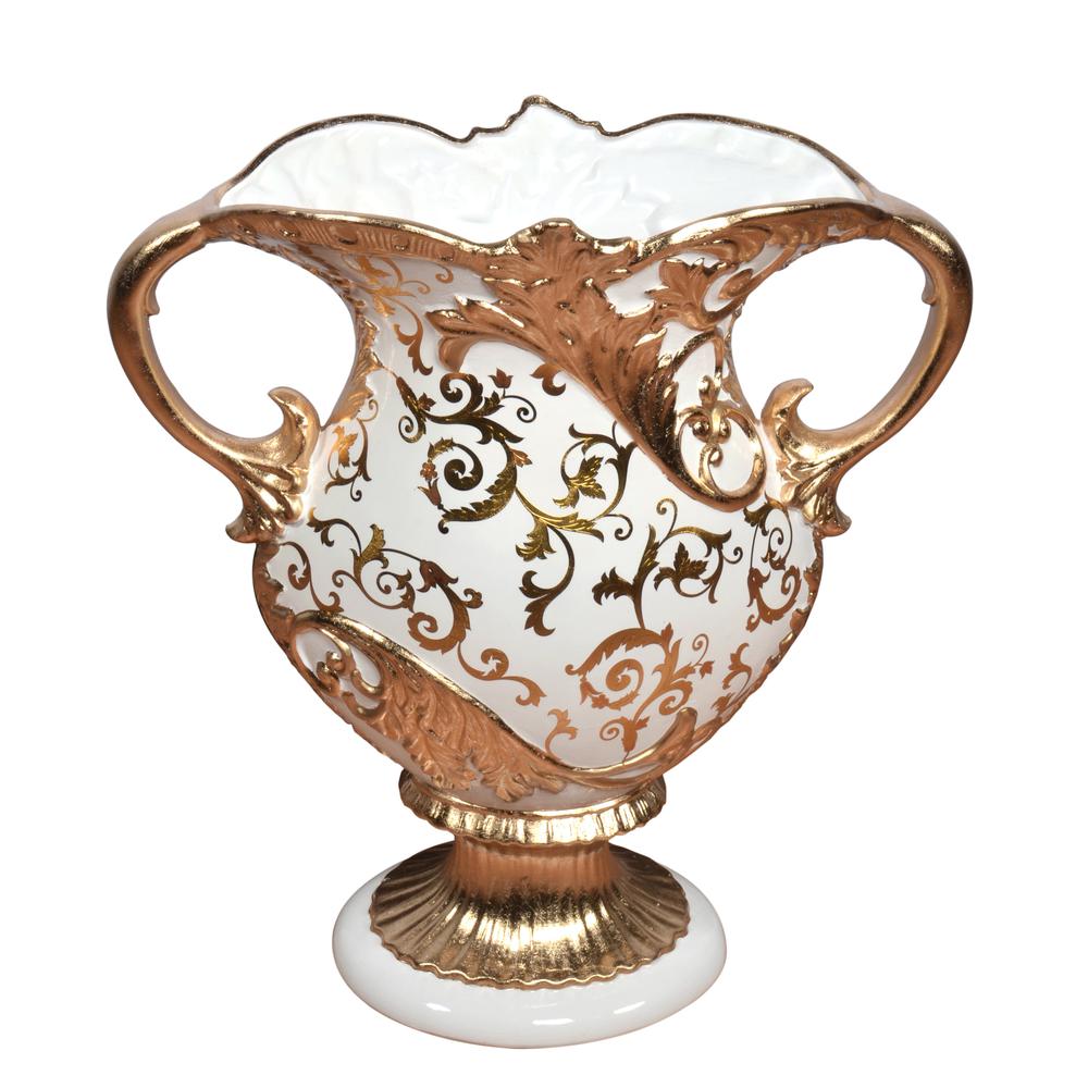 Palatial Gold and White Urn 25 Inches Wide. Picture 1