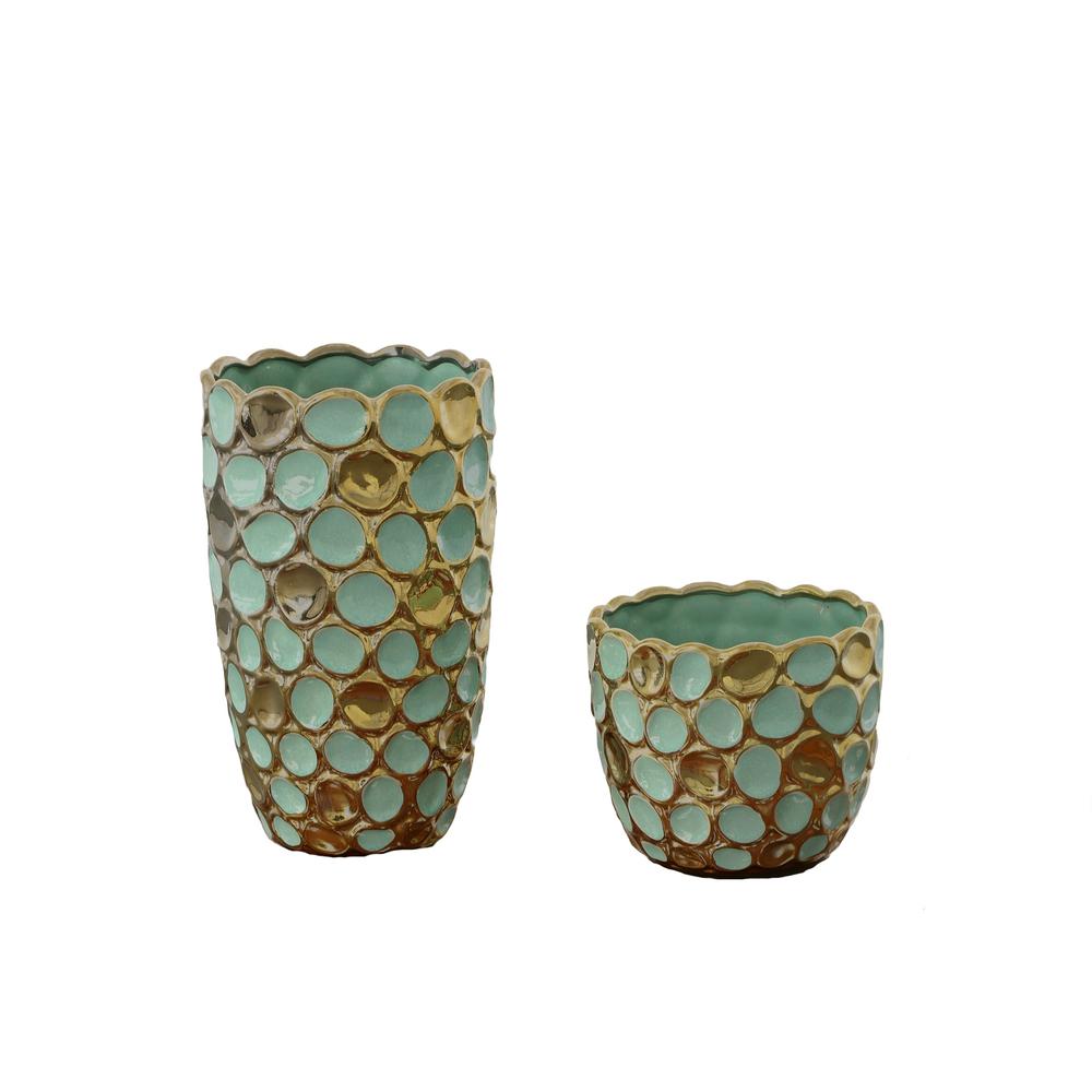 Torquoise and Gold Accent Vases Set of 2. Picture 1