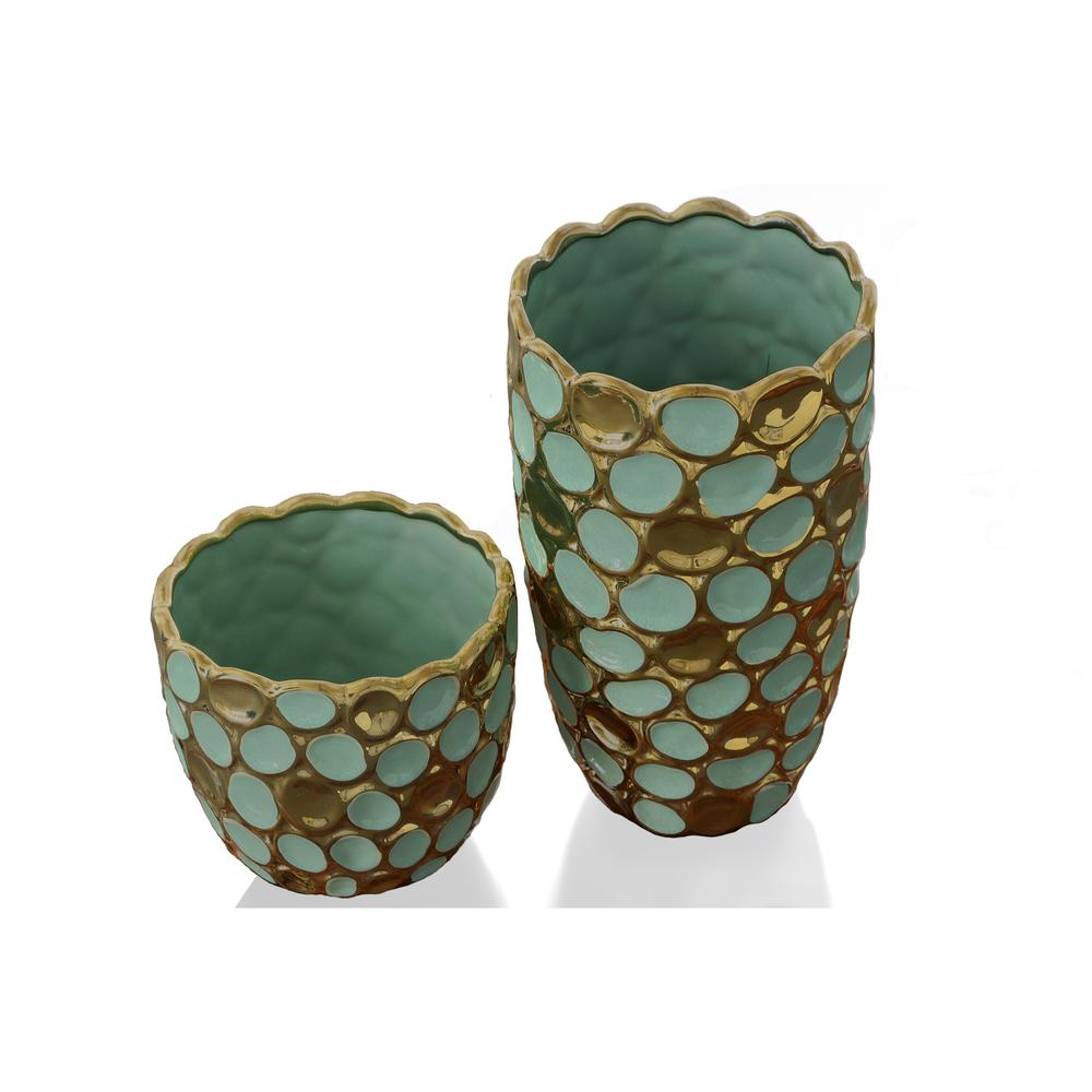 Turquoise and Gold Accent Vases Set of 2. Picture 3