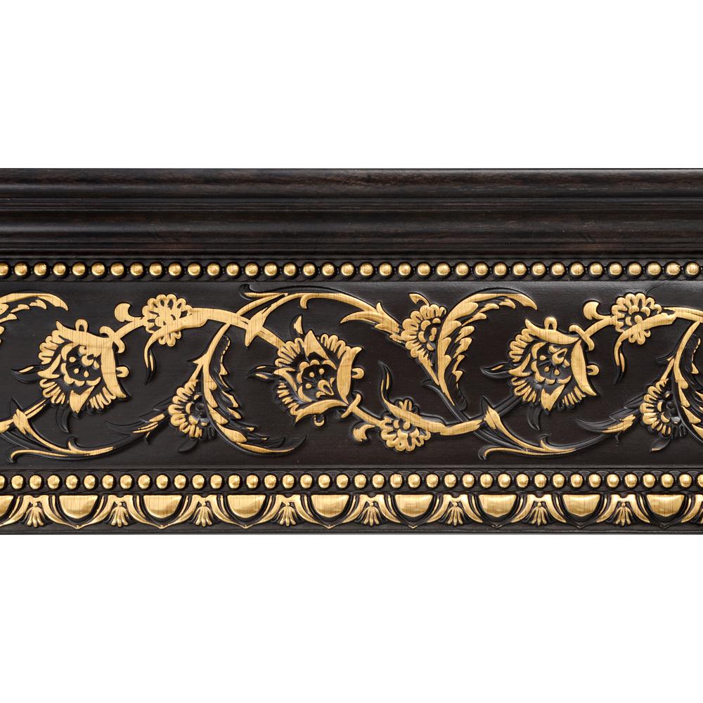 Gold Floral on Wood Tone Crown Molding 92 Inch. Picture 1