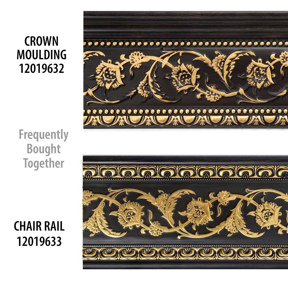 Gold Floral on Wood Tone Crown Molding 92 Inch. Picture 3