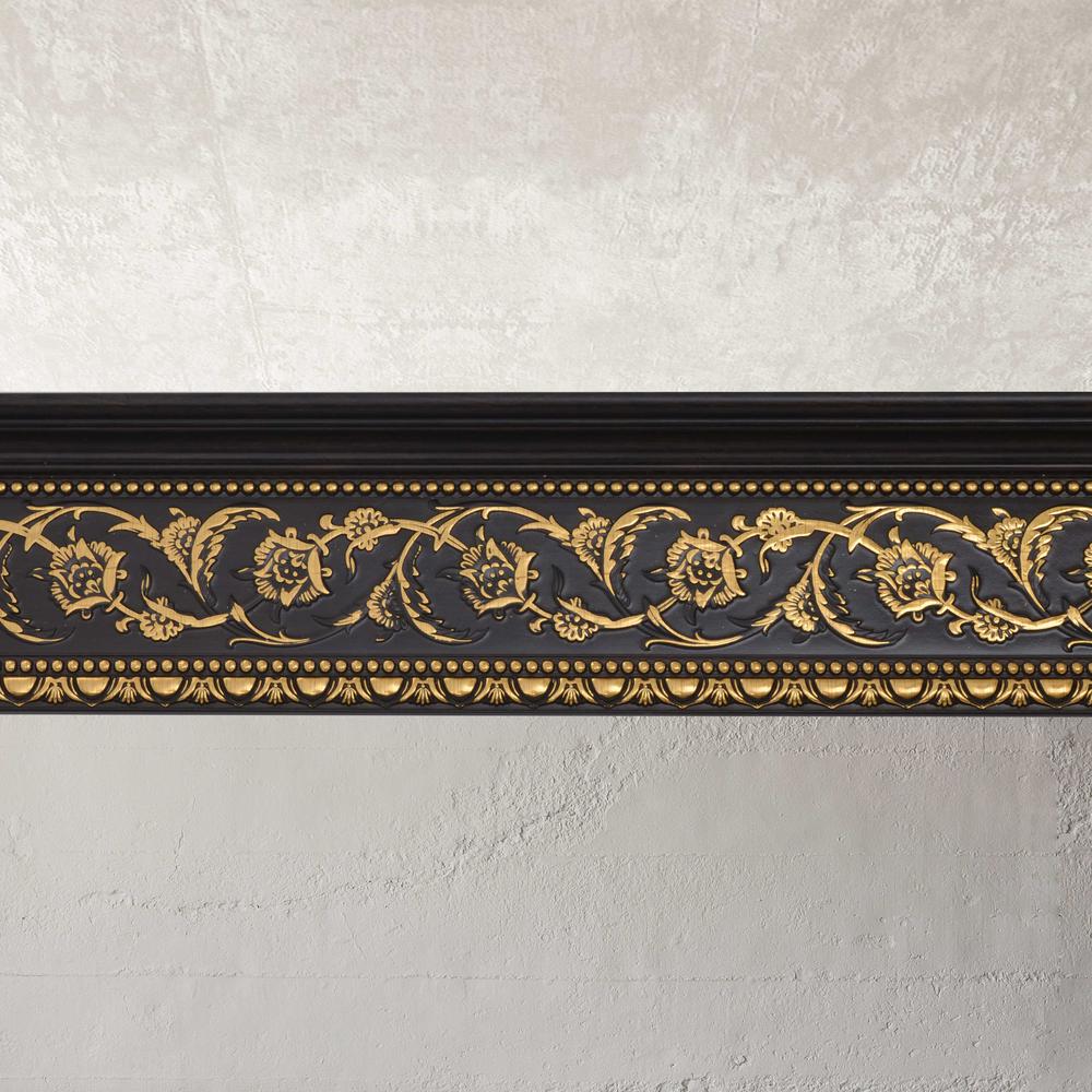Gold Floral on Wood Tone Crown Molding 92 Inch. Picture 4