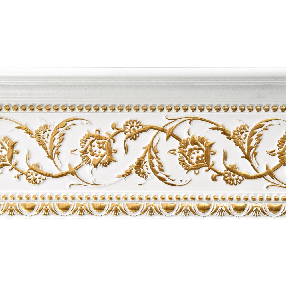 Gold Floral on French White Crown Moulding 94 Inch. Picture 1