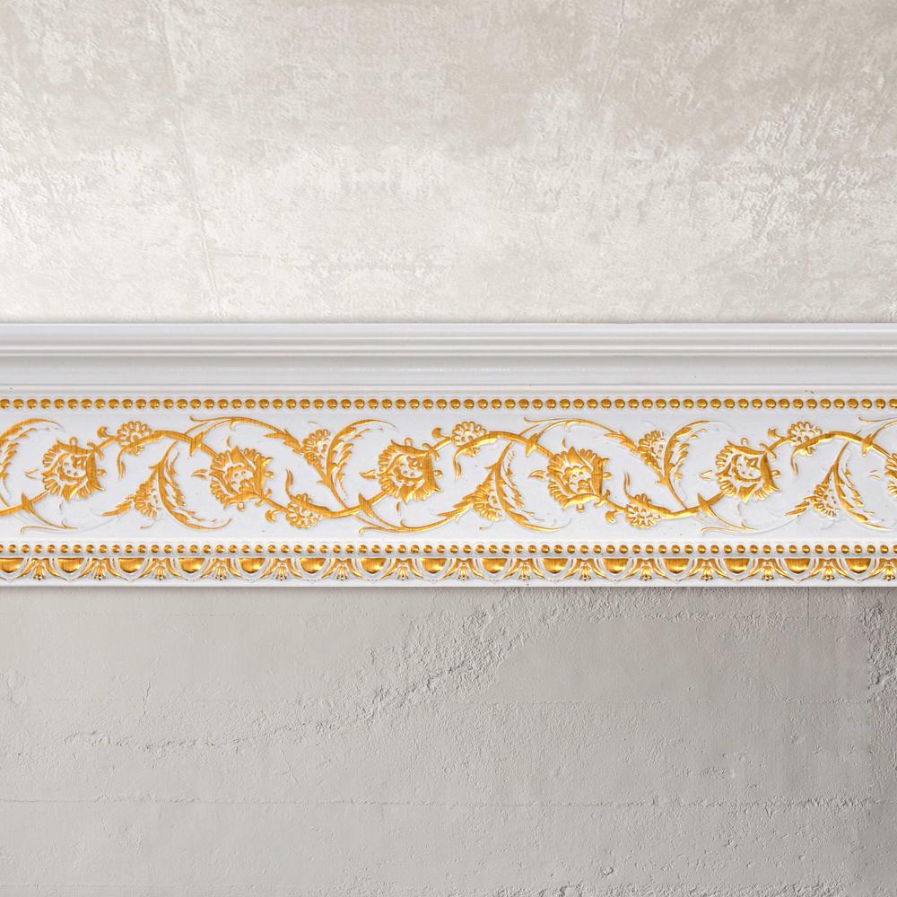 Gold Floral on French White Crown Moulding 94 Inch. Picture 4