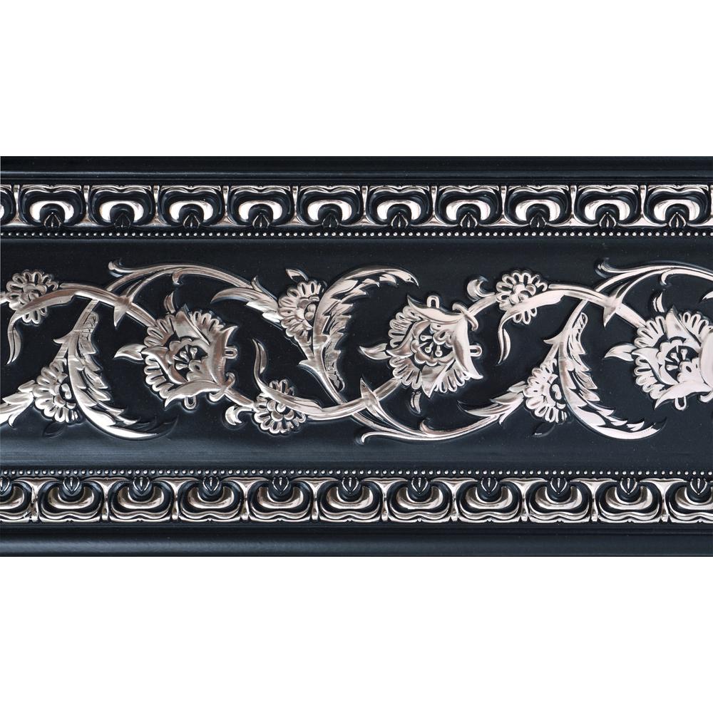 Silver Floral on  Black Chair Rail 94 Inch. Picture 1