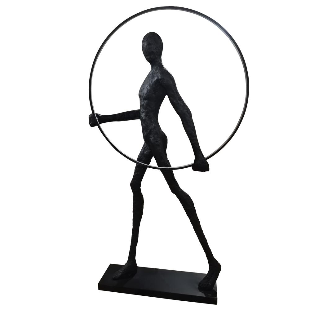 Modern Black Statue with Hoop. Picture 1