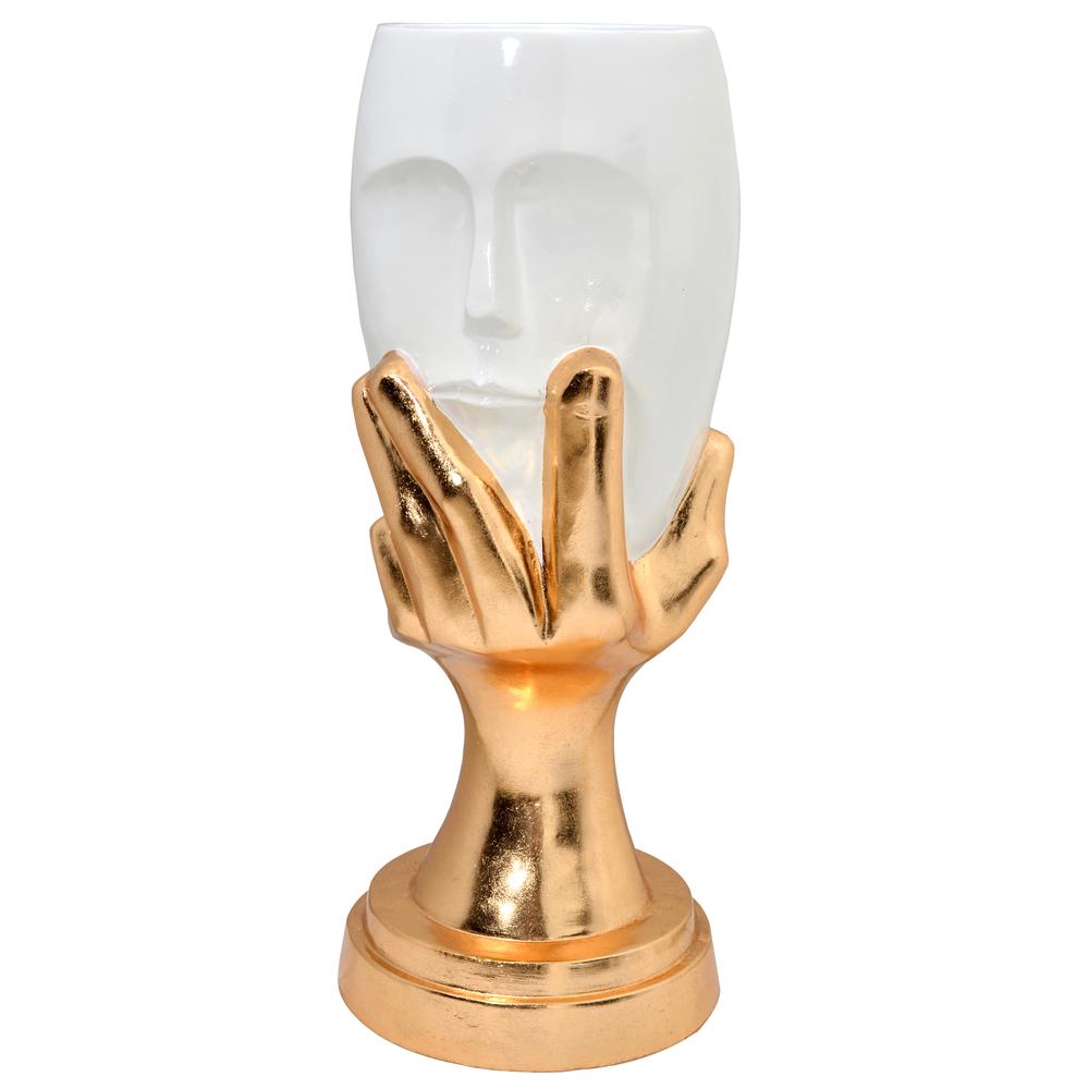 Gold and White Pondering Hand Vase. Picture 1