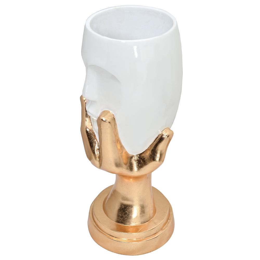 Gold and White Pondering Hand Vase. Picture 6