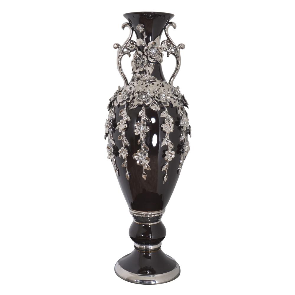 Black and Gold Floret Jeweled Stunning Vase 35 Inches Tall. Picture 6