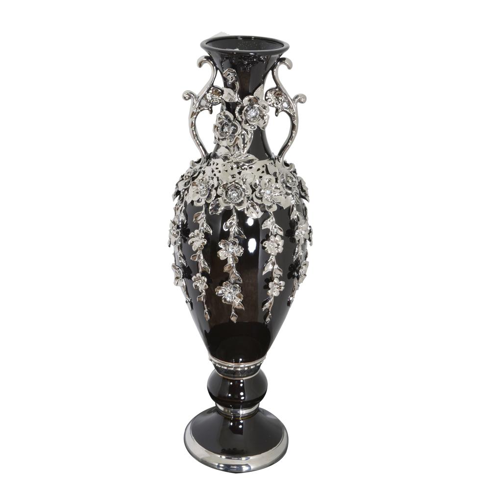 Black and Gold Floret Jeweled Stunning Vase 35 Inches Tall. Picture 8