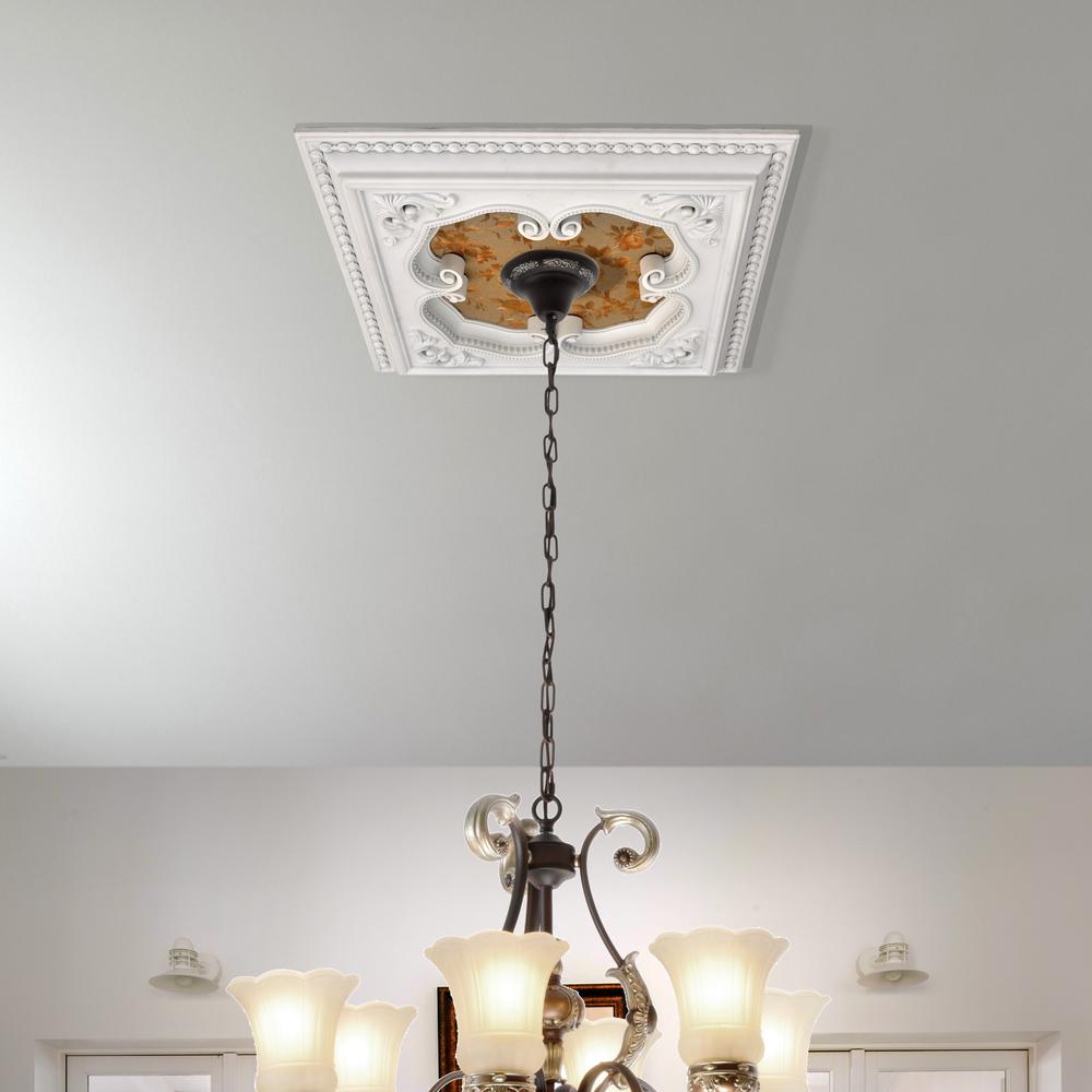 White and Gold Four Leaf Clover Square Chandelier Ceiling Medallion 24in. Picture 4