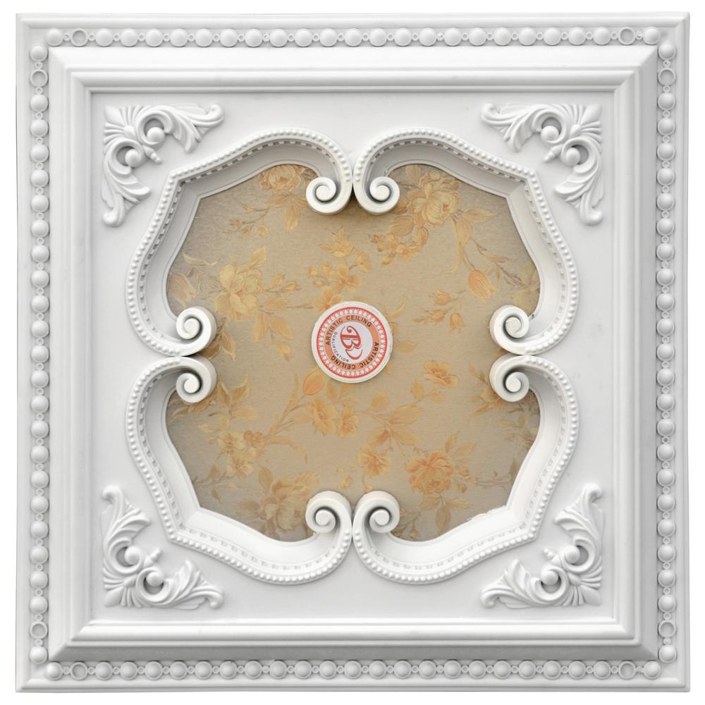 White and Gold Four Leaf Clover Square Chandelier Ceiling Medallion 24in. Picture 1