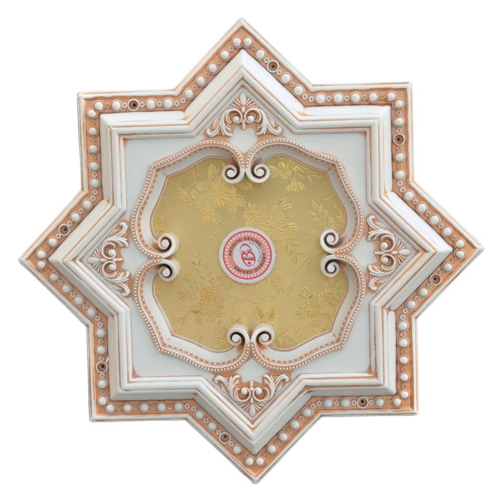 Ivory and Gold Eight Pointed Star Chandelier Ceiling Medallion 24in. Picture 1