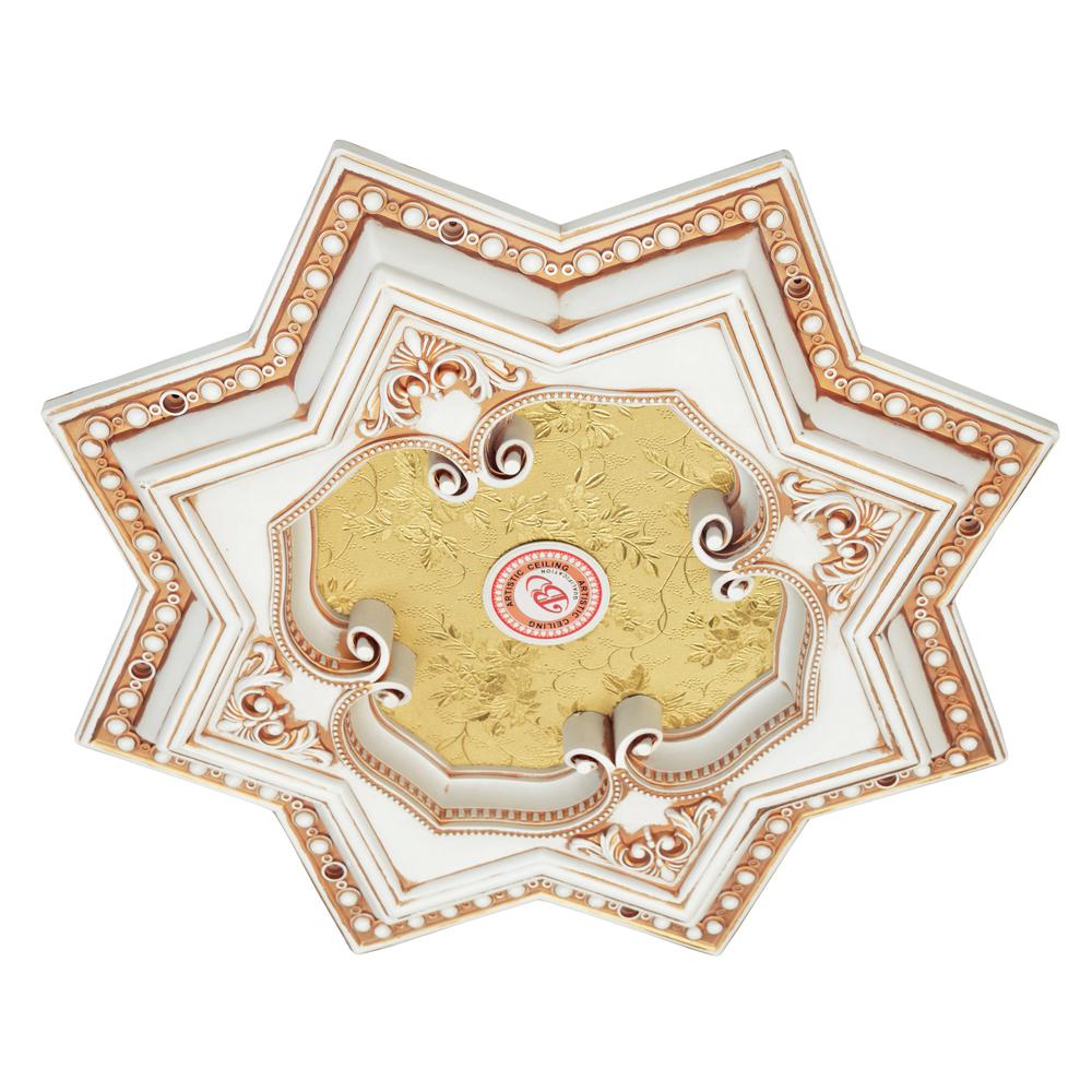 Ivory and Gold Eight Pointed Star Chandelier Ceiling Medallion 24in. Picture 2