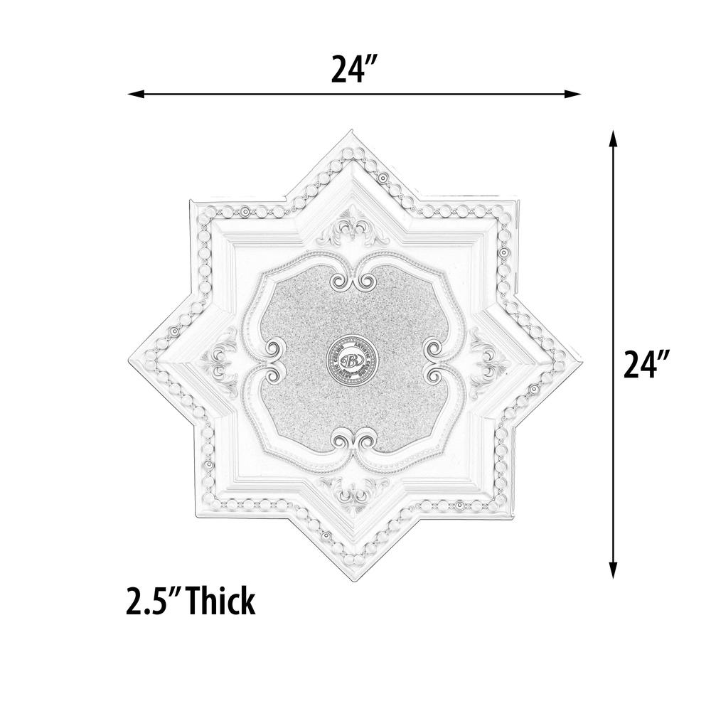 White and Silver Eight Pointed Star Chandelier Ceiling Medallion 24in. Picture 4