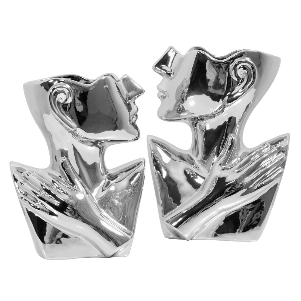 Abstract Torso Vases Silver Set of 2. Picture 1