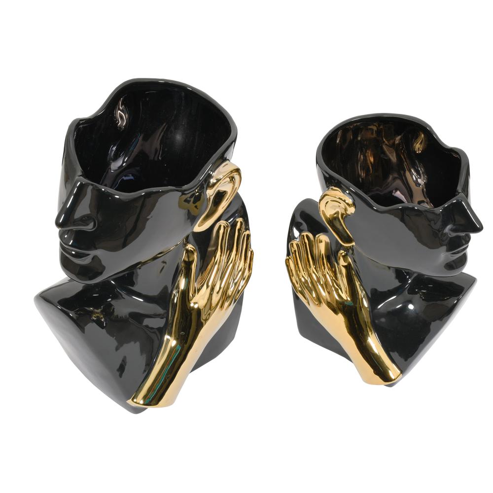 Abstract Torso Vases Black with Gold Accents Set of 2. Picture 3