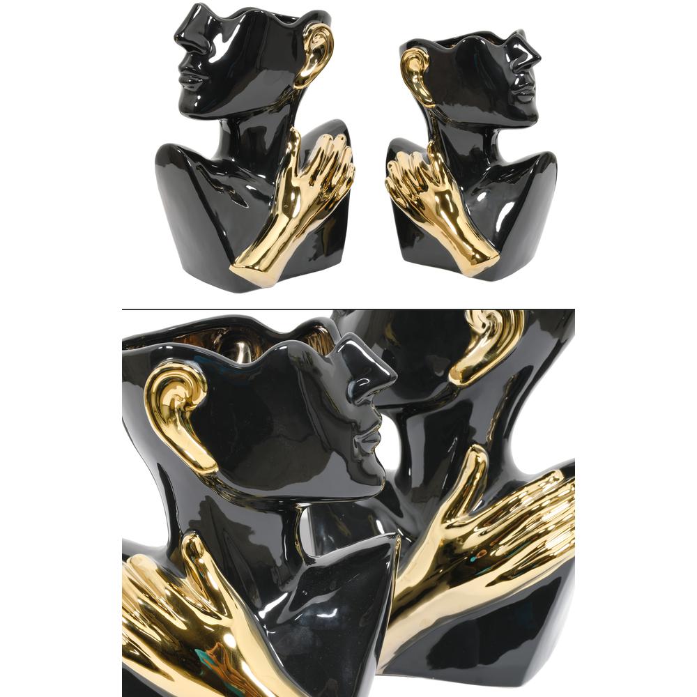 Abstract Torso Vases Black with Gold Accents Set of 2. Picture 4