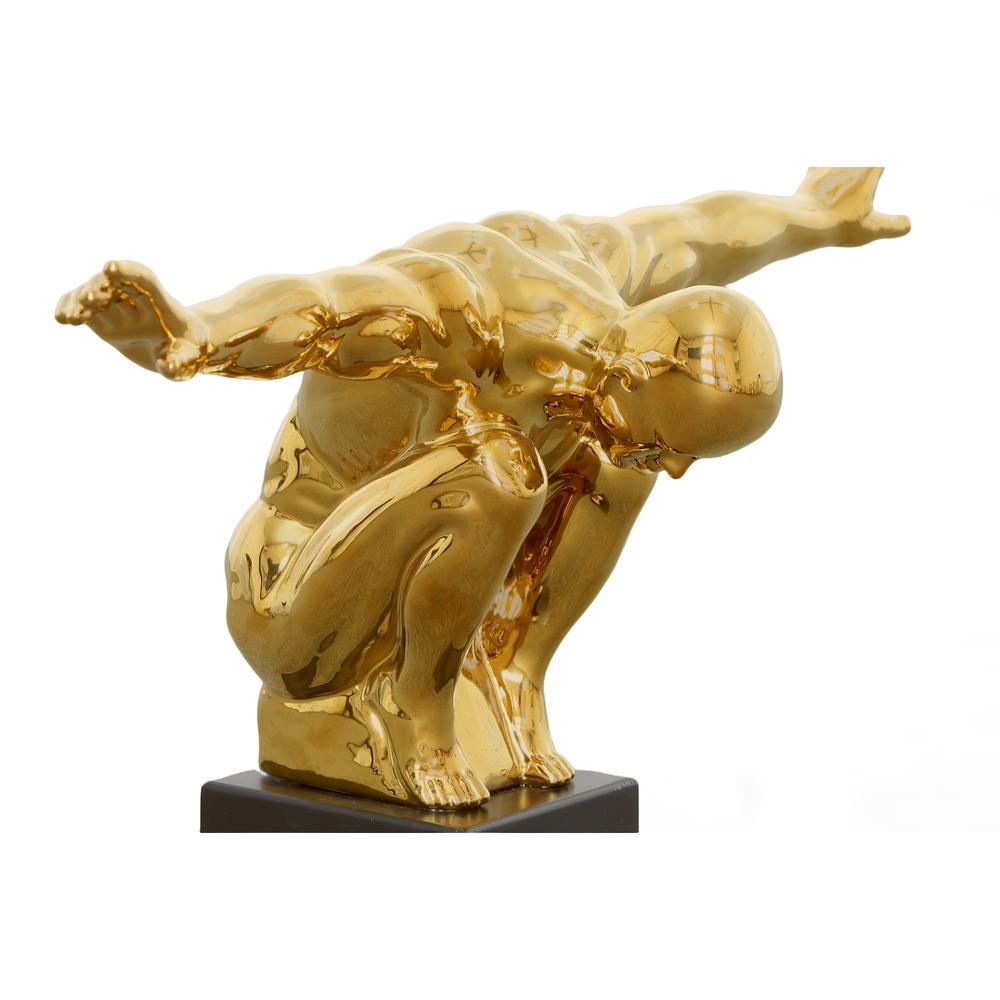 Mirrored Gold Crouching Diver Sculpture on Base. Picture 4