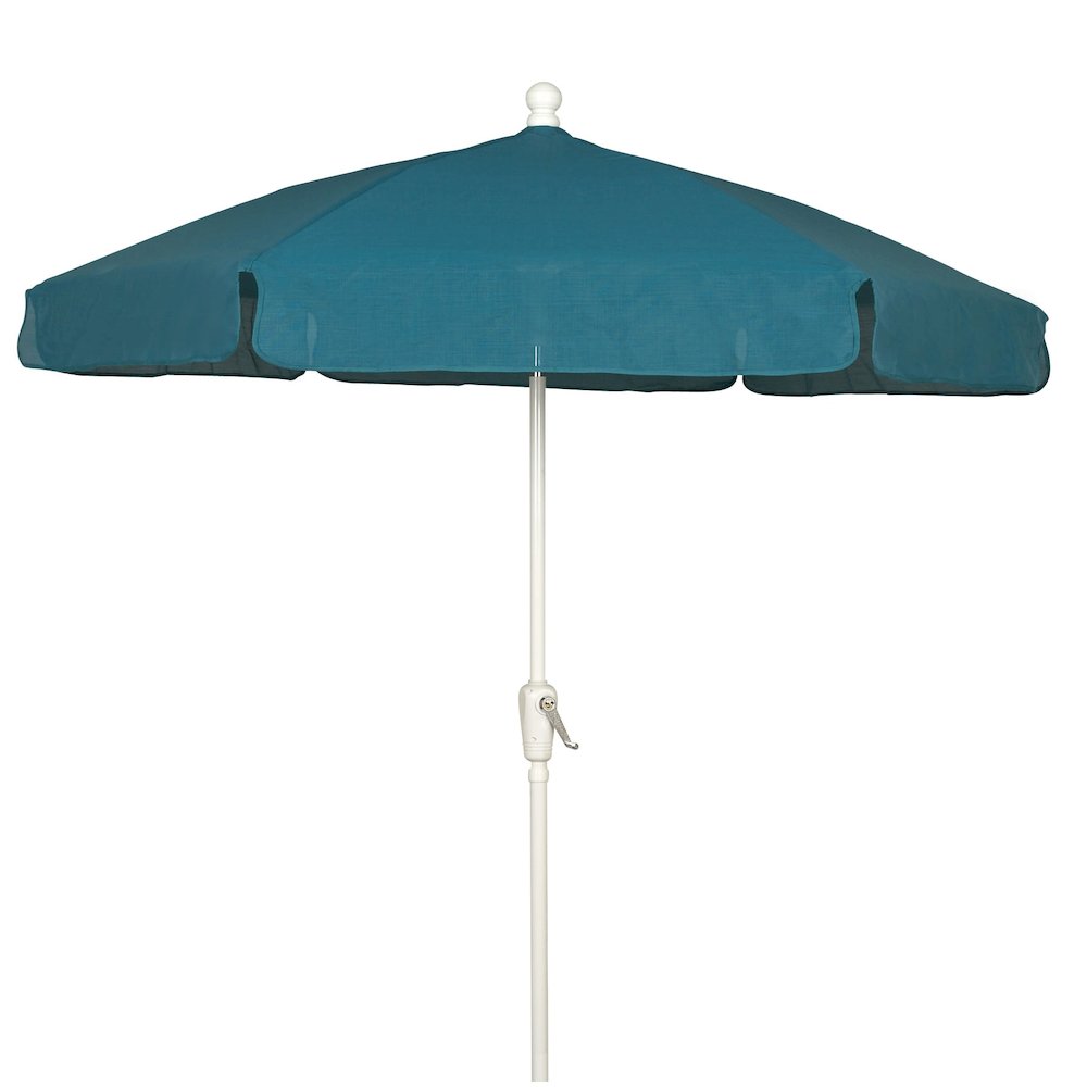 7.5' Hex Home Garden  Umbrella 6 Rib Crank White with Teal Vinyl Coated Weave Canopy. Picture 1