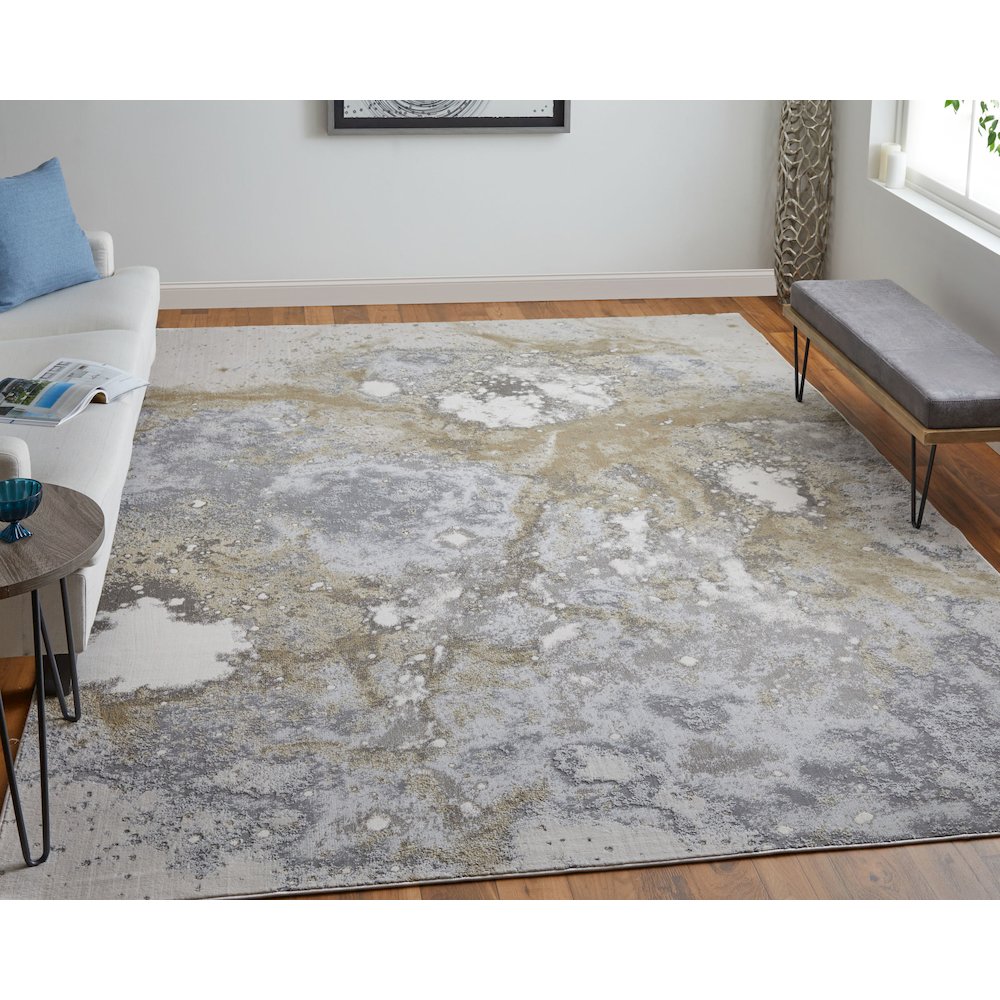 Astra Transitional Abstract, Gray/Gold/Ivory, 1'-8" x 2'-10" Accent Rug. Picture 2