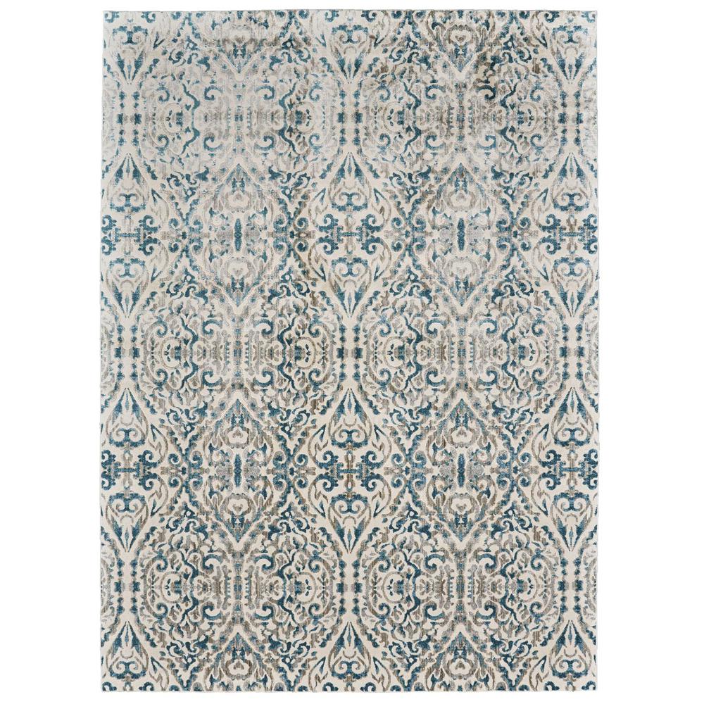 Keats Scroll Print Textured Rug, Crystal Teal Blue, 2ft-2in x 4ft Accent Rug, 6523466FTQS000A22. Picture 2