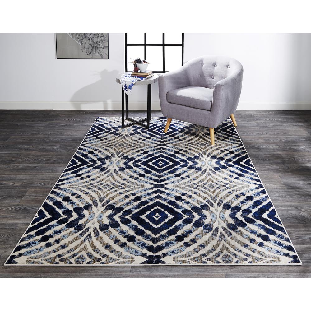 Milton Abstract Ikat Print Rug, Estate/Ice Blue, 2ft - 2in x 4ft Accent Rug, 6533469FDUS000A22. Picture 1