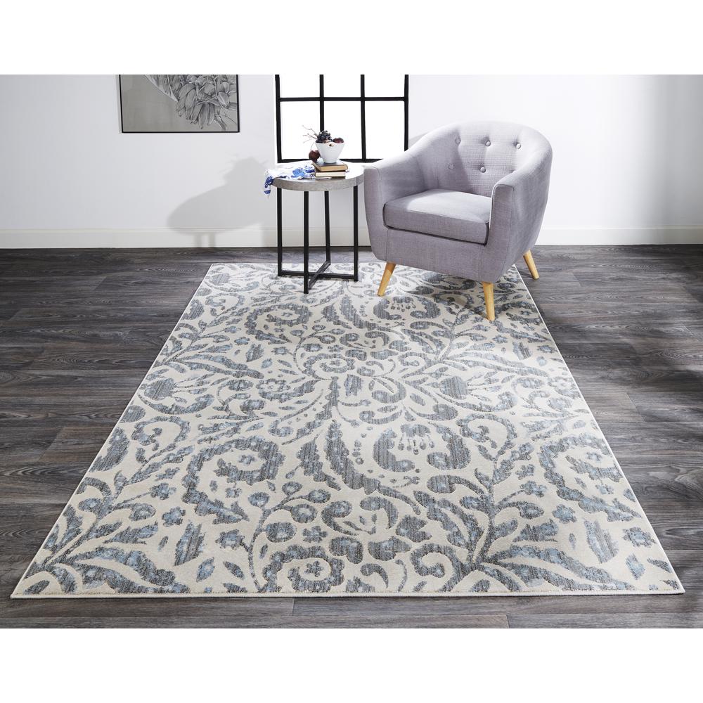 Milton Contemporary Print Floral Rug, Misty Blue/Ivory, 2ft-2in x 4ft Accent Rug, 6533473FMST000A22. Picture 1