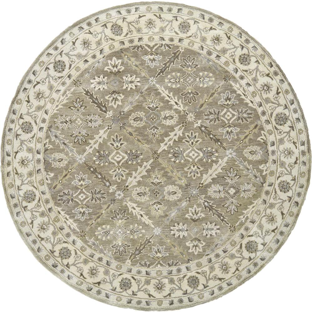 Eaton Floral Diamond Persian Wool Rug, Sage Green/Beige, 8ft x 8ft Round, 6548424FSAG000N80. Picture 2