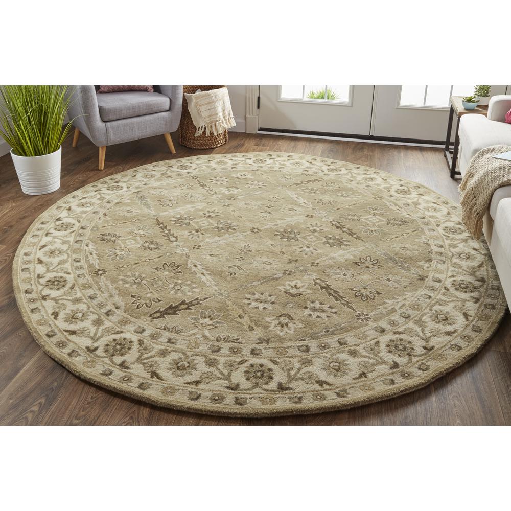 Eaton Floral Diamond Persian Wool Rug, Sage Green/Beige, 8ft x 8ft Round, 6548424FSAG000N80. Picture 1
