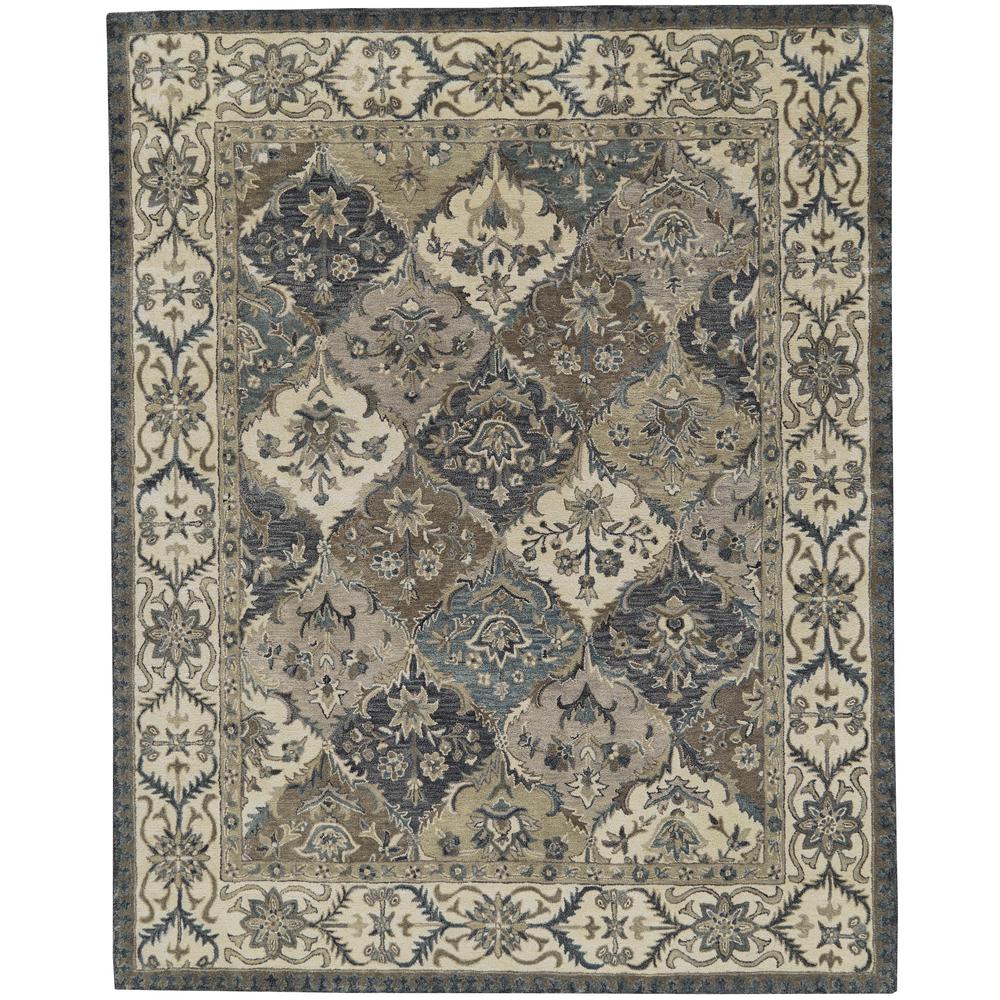 Eaton Diamond Floral Persian Wool, Navy/Gray/Beige, 3ft-6in x 5ft-6in, 6548429FMLT000C50. Picture 2