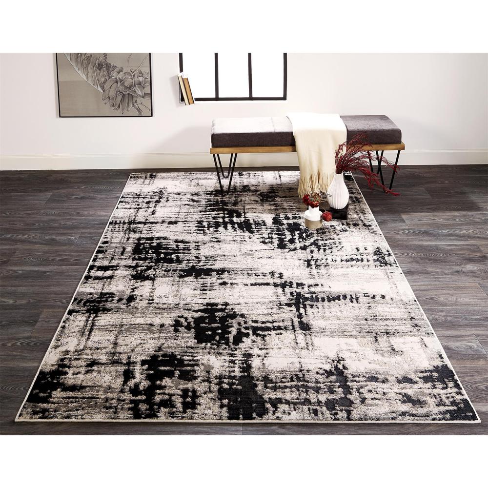 Micah Modern Abstract Rug, Ivory Bone/Black, 1ft - 8in x 2ft - 10in Accent Rug, 6943339FBLK000P18. Picture 1