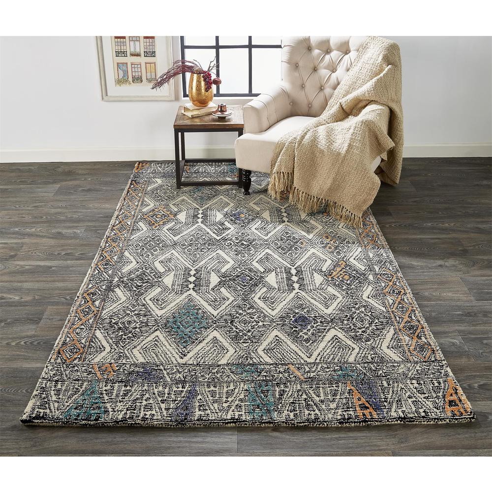 Arazad Tufted Accent Rug, Tribal, Apricot Orange/Teal Green, 3ft-6in x 5ft-6in, 7238479FBLKTNGC50. Picture 1